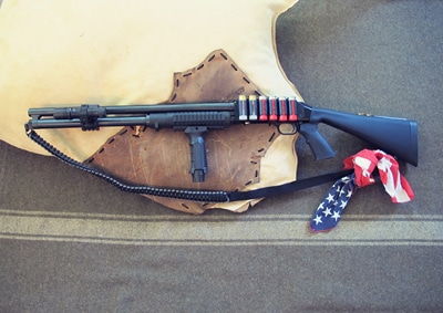 survival shotgun modified zombie apocalypse usa bandana