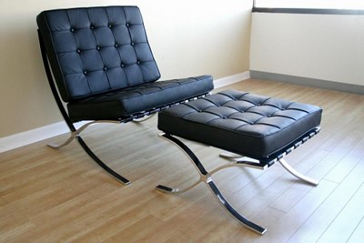 Barcelona chair by Ludwig Mies van der Rohe black leather.
