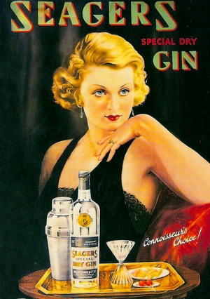 Vintage Seagers dry gin ad advertisement pin up girl.