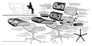 Vintage Eames anatomy of chair with labels.