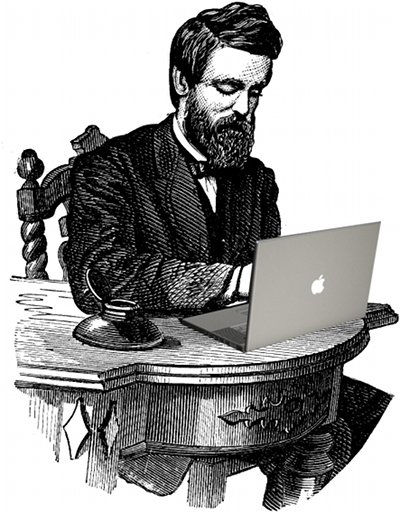 A gentleman sitting at a desk with a laptop, exemplifying civility online in the age of the internet.
