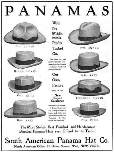 Vintage panama hat styles workwear advertisement.