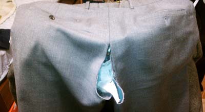 Torn seam pants.