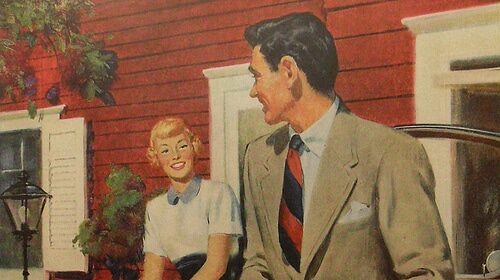 An advertisement for coca cola featuring a gentleman and a woman.