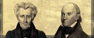 Andrew Jackson and John Quincy Adams side by side painting.