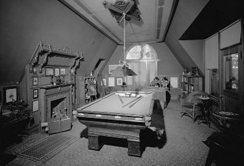 Mark Twain billiards room attic pool table.