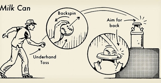 At the State Fair Games, a man is shown the secrets to beating open a milk can.