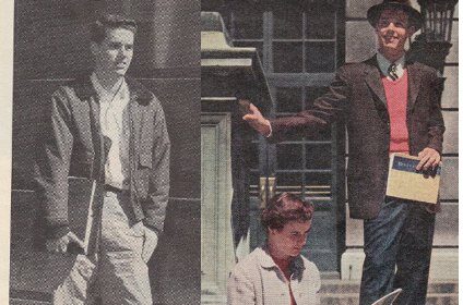 A college student couple sitting on steps.