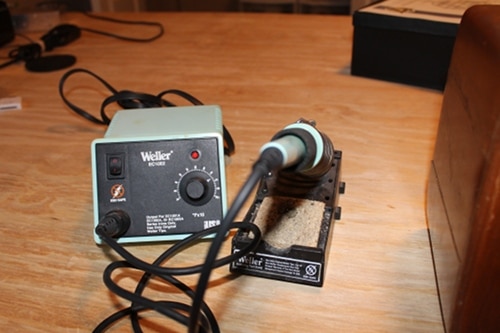 Weller soldering iron for making DIY mp3 player.