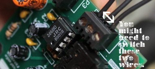 Pot terminals and capacitor on a circuit.