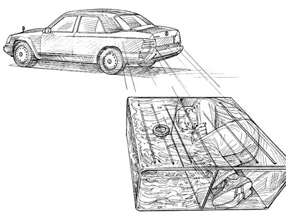 Car secret compartment for smuggling spies illustration. 
