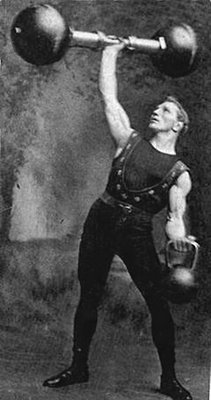 Vintage Mann heben Hantel und Kettlebell Illustration.