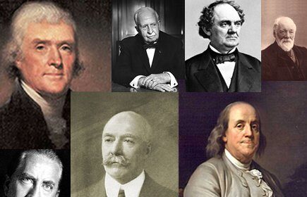 A historically inspired collage of men in suits and hats.