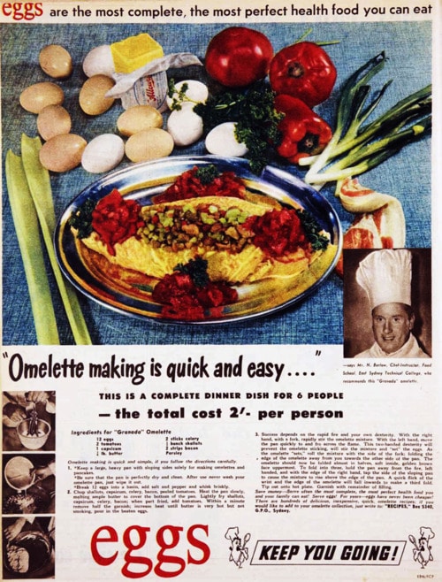 A cracking advertisement for eggs, perfect for making omelets.