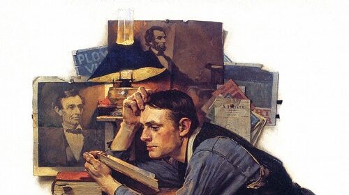 A painting of a man sitting in front of a barrel, contemplating his journey through law school.