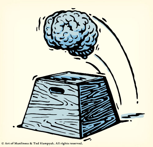 Brain leaping over plyometrics box illustration. 