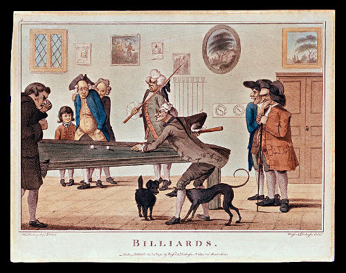 Men playing billiards illustration. 