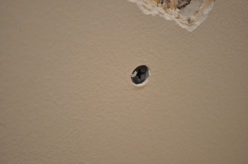 A screw fitted in wall.