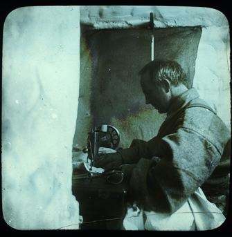 sewing amundsen antarctic explorer crew member sewing tents
