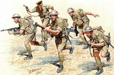 Army soldiers having guns fighting in battle illustration.