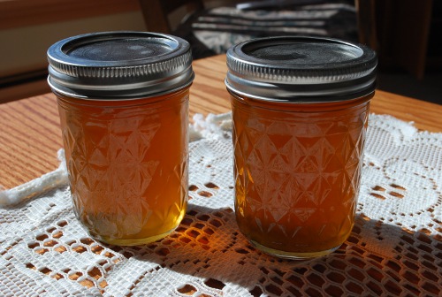 The liquid syrup placed in jars.