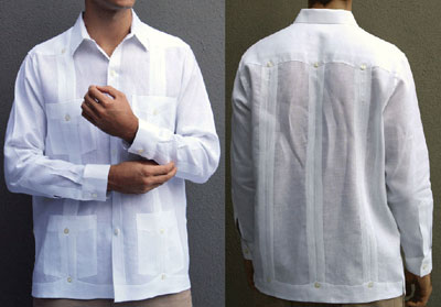 Traditional Guayabera Shirt Regular Linen Long Sleeve. Red Color.