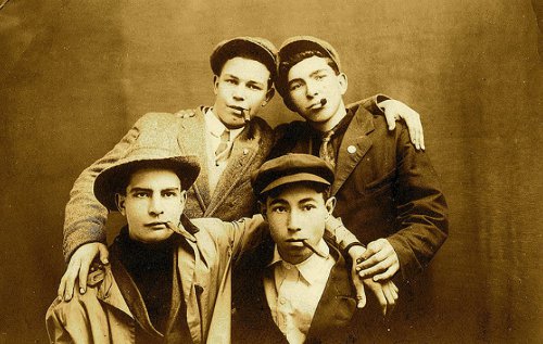 Vintage four peoples are smoking black and white photo illustration.