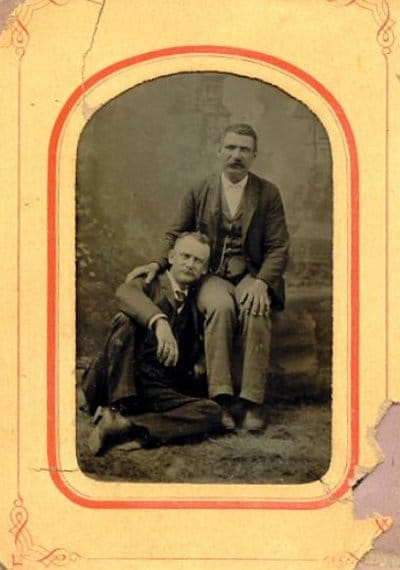 Vintage two men are siting black and white photo illustration.