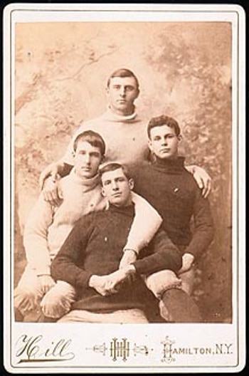 Vintage four men are siting on chair black and white photo illustration.