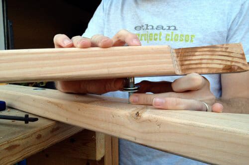 image15 diy homemade wooden sawhorse installing carriage bolt