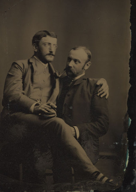 Vintage two men are siting and looking around black and white photo illustration.