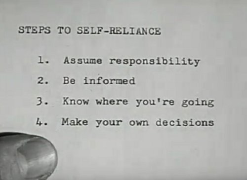 Vintage steps to self reliance list on paper close up 