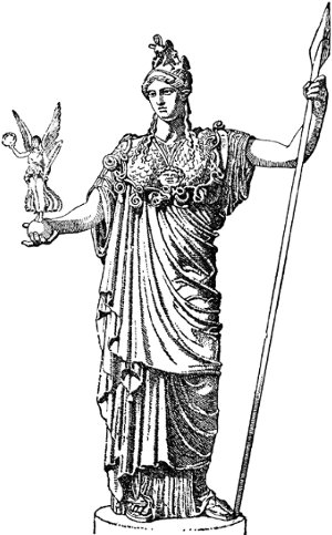 Pallas Athena (Minerva) with spear and figurine in hand.
