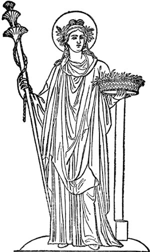 Demeter Ceres Greek goddess with scepter and crown.