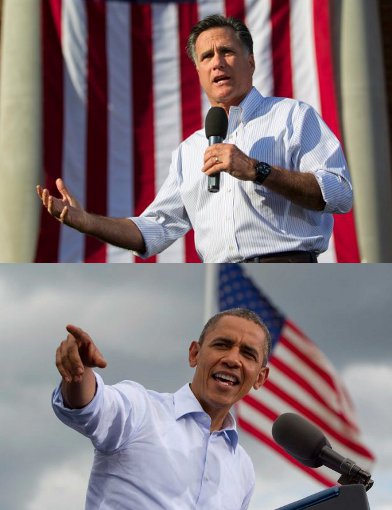obamaromney Mitt Romney Barack Obama giving speeches sleeves rolled.
