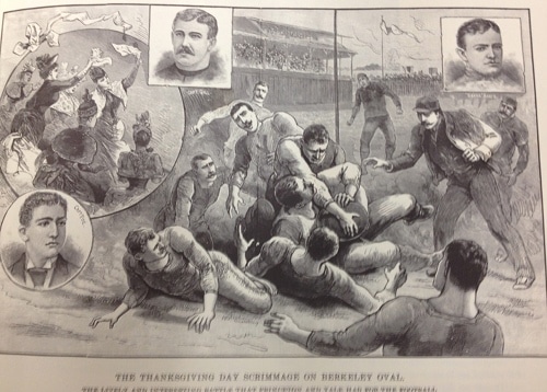 Football scrimmage on Berkeley oval at Yale college illustration police gazette.