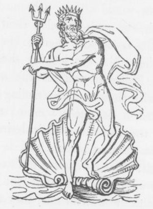 Poseidon (Neptune) Greek god with trident clam shell.