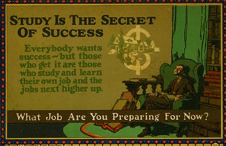 Vintage motivational business poster study is the secret of success.