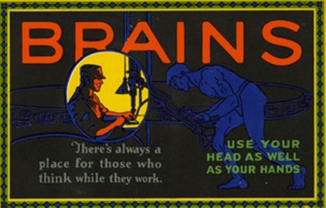 Vintage motivational business poster brains.