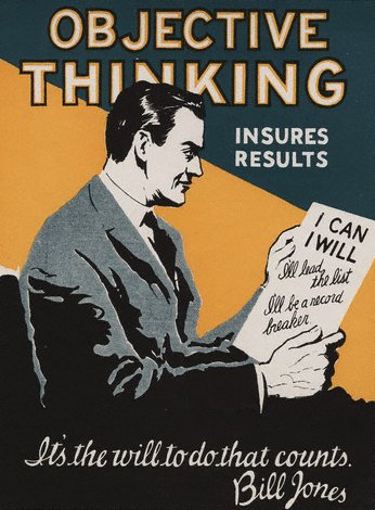 Vintage motivational business poster objective thinking will.
