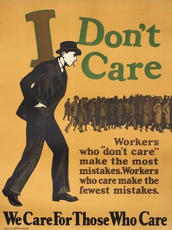 Vintage motivational business poster workers who care.