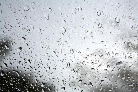 Water beads on windshield.