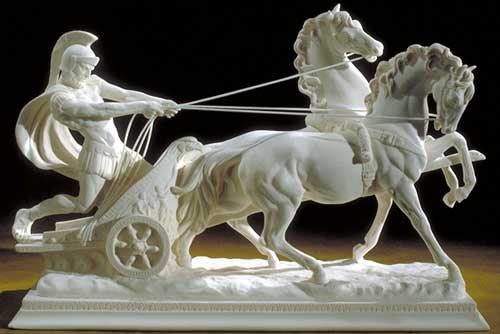Allegory of chariot phaedrus small statue man reigning horses.