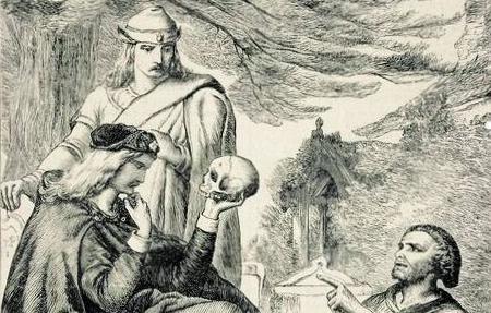 hamlet holding skull shakespeare black white drawing 