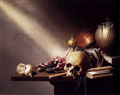 Still life, an allegory of the vanities of human life by Harmen Steenwijck, 1640.