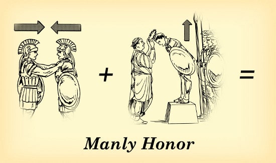 A drawing of a man and a woman depicting manly honor.
