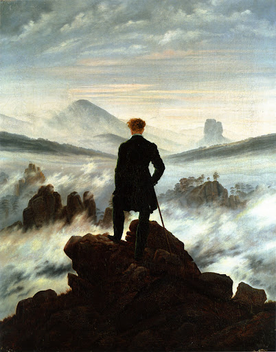 wanderer painting man looking far off into crashing sea