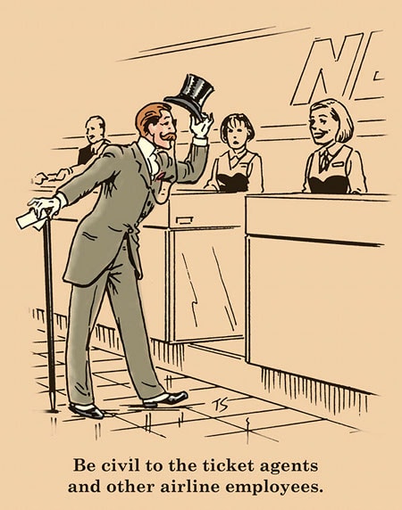 Gentleman at airport in desk suit with top hat illustration. 