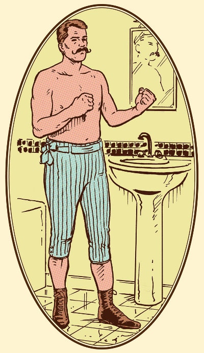 5 man with handlebar mustache in boxing pose illustration