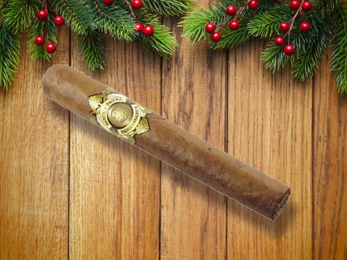 Brown cigar displayed.